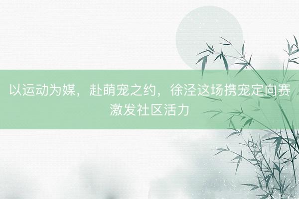 以运动为媒，赴萌宠之约，徐泾这场携宠定向赛激发社区活力