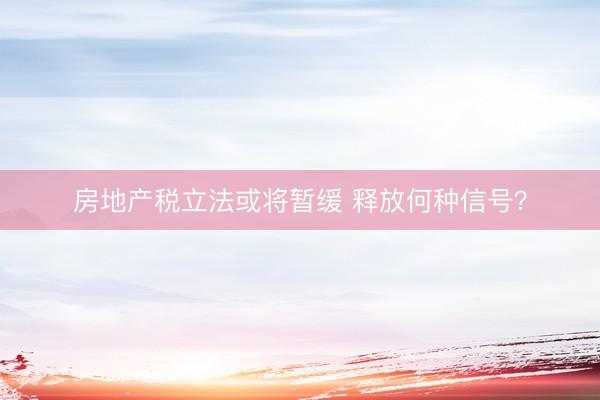 房地产税立法或将暂缓 释放何种信号？