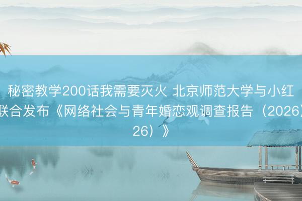 秘密教学200话我需要灭火 北京师范大学与小红书联合发布《网络社会与青年婚恋观调查报告（2026）》