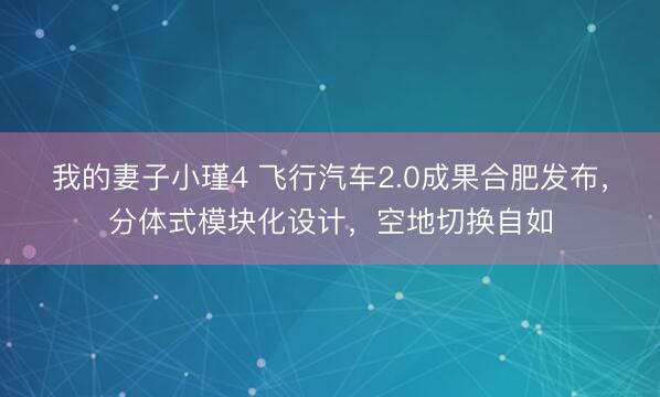 我的妻子小瑾4 飞行汽车2.0成果合肥发布，分体式模块化设计，空地切换自如
