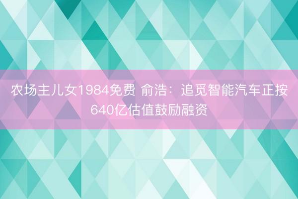 农场主儿女1984免费 俞浩：追觅智能汽车正按640亿估值鼓励融资