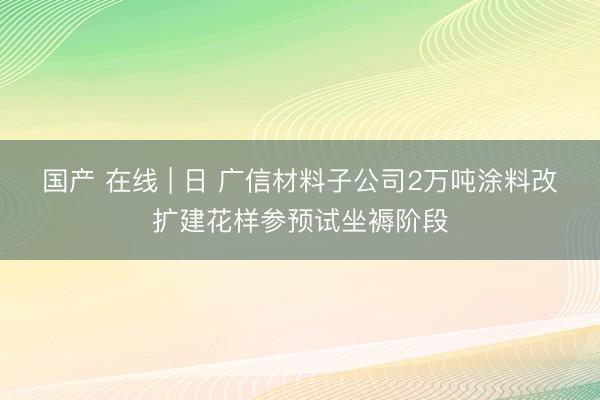国产 在线 | 日 广信材料子公司2万吨涂料改扩建花样参预试坐褥阶段
