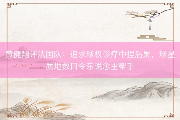 黄健翔评法国队：追求球权诊疗中捏后果，球星质地数目令东说念主帮手